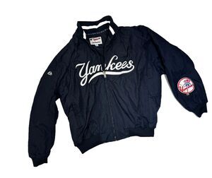 New York Yankees Majestic Authentic Dugout Jacket Mens 2XL Navy MLB Embroidered